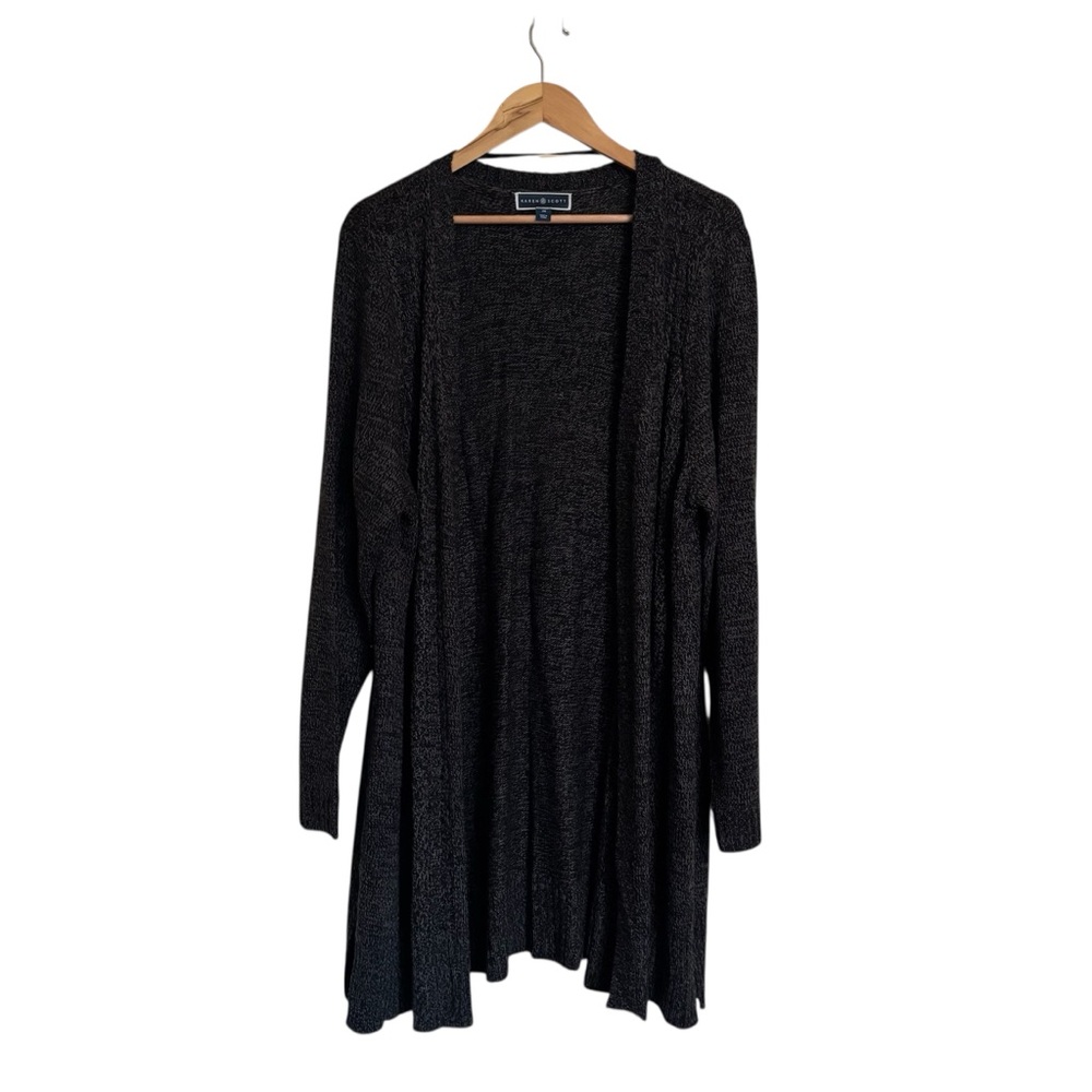 Karen Scott Cardigan Womens 2X Gray Open Front Cable Knit Longline Cozy Sweater